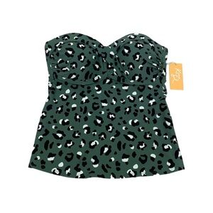 Kona Sol Dark Green Leopard Print Tankini Swim With Straps Size Small